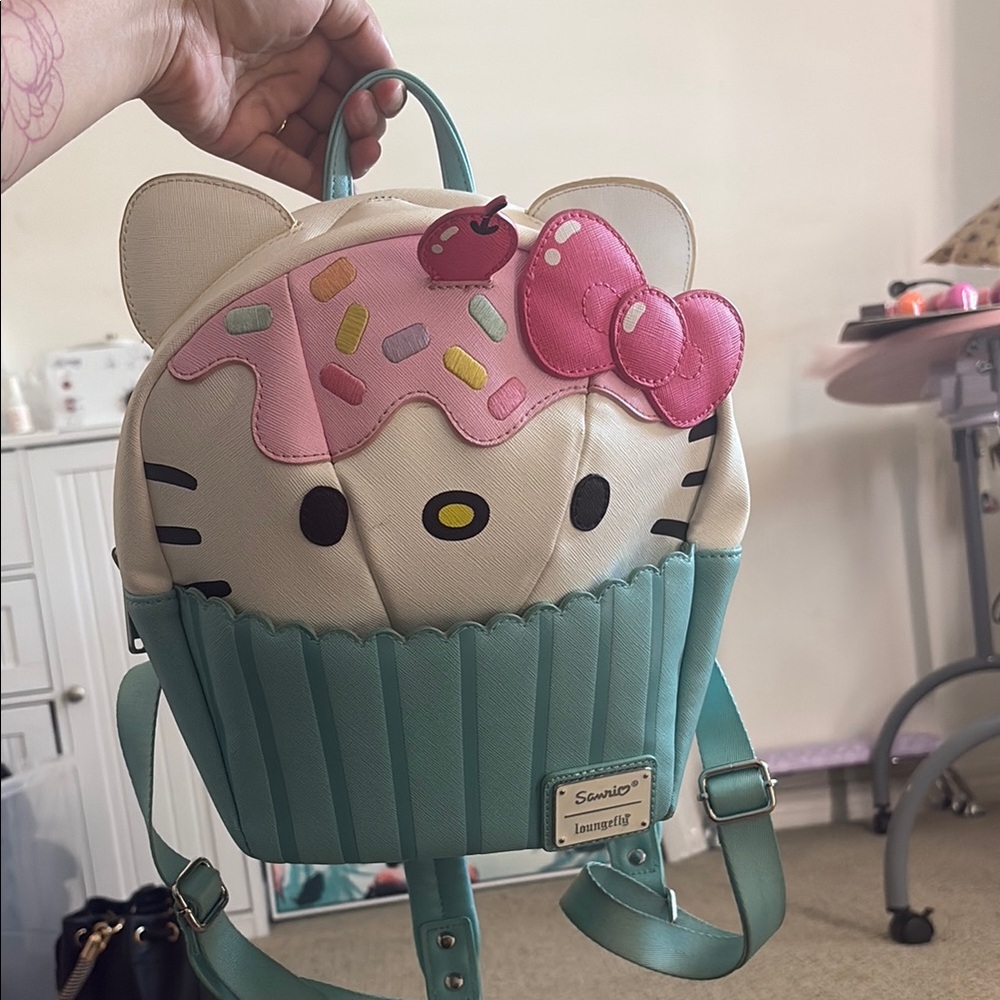 Sanrio Hello Kitty Cupcake Backpack with Pink and Teal RARE